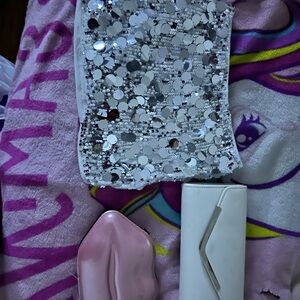 Silver Sequin Clutch with White and Pink Accessories